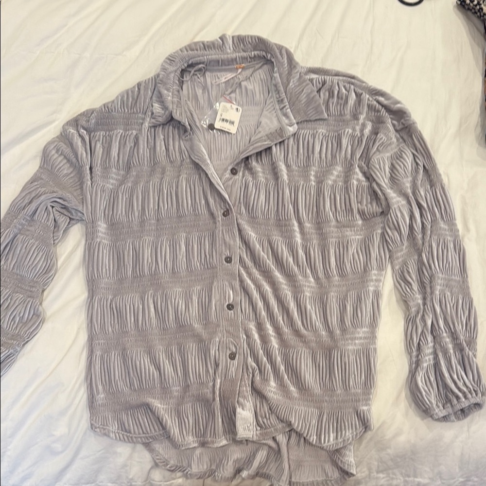 Brand new:  Free People-My Best Top Women's Gray Button-Up Shirt